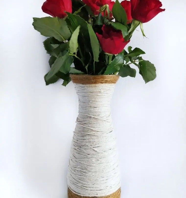 Yarn Wrapped Glass Vase