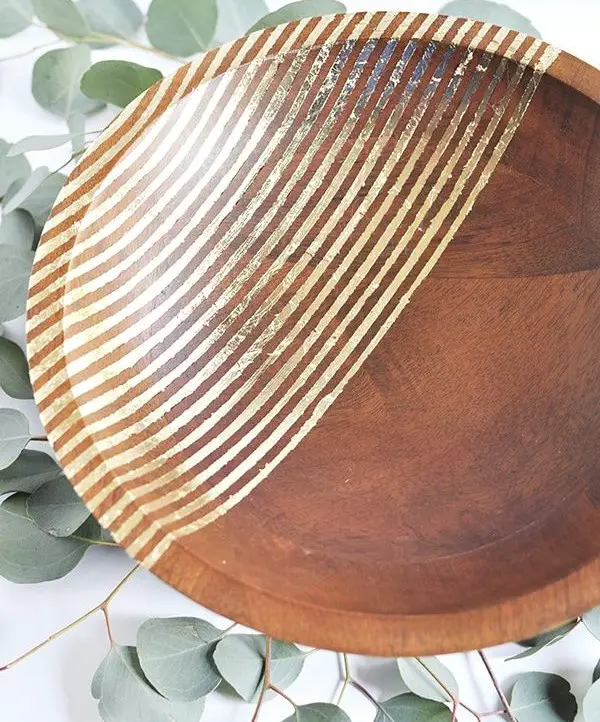 Striped Gold Foil Wooden Bowl