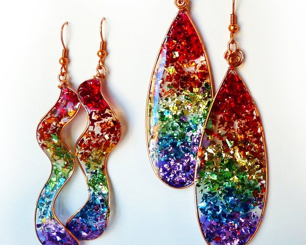 Rainbow Resin Glitter Earrings