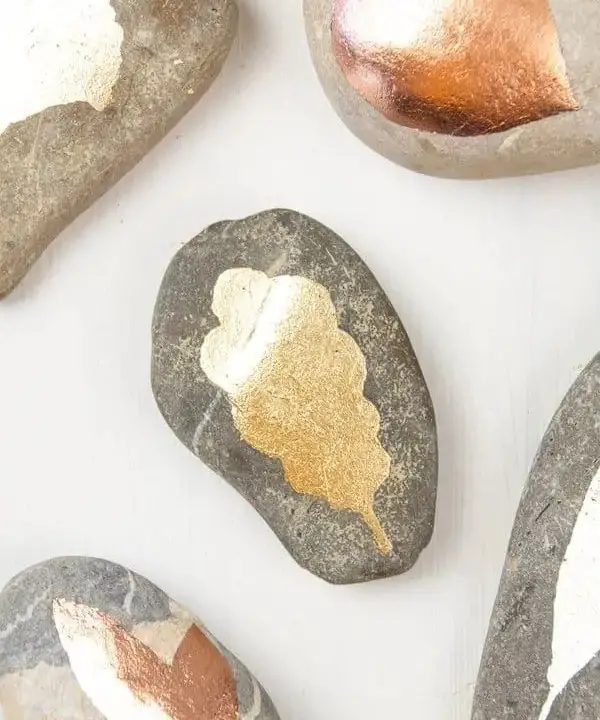 DIY Gold Leaf Rock Painting