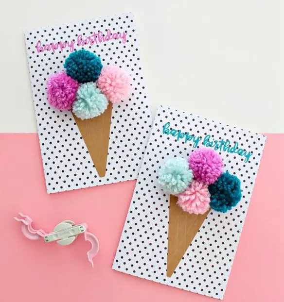 Pom Pom Ice Cream Cone Birthday Cards