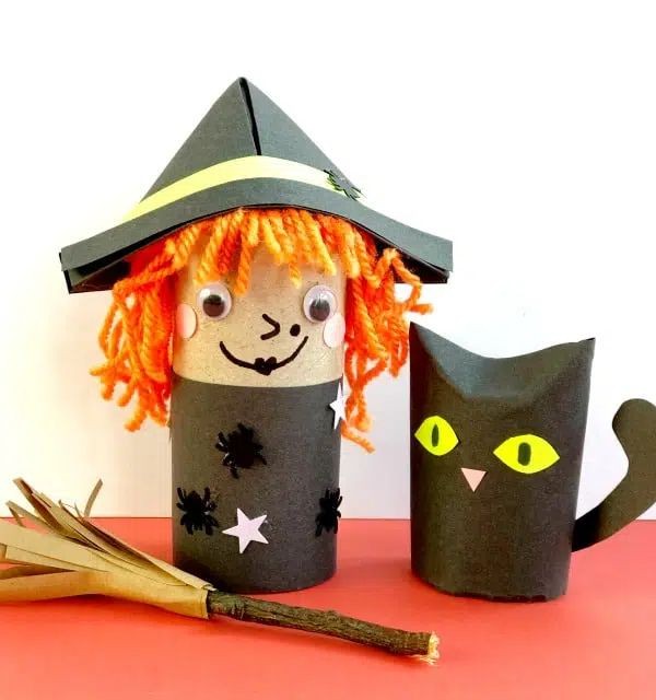 Toilet Paper Roll Witch, Broom, and Cat