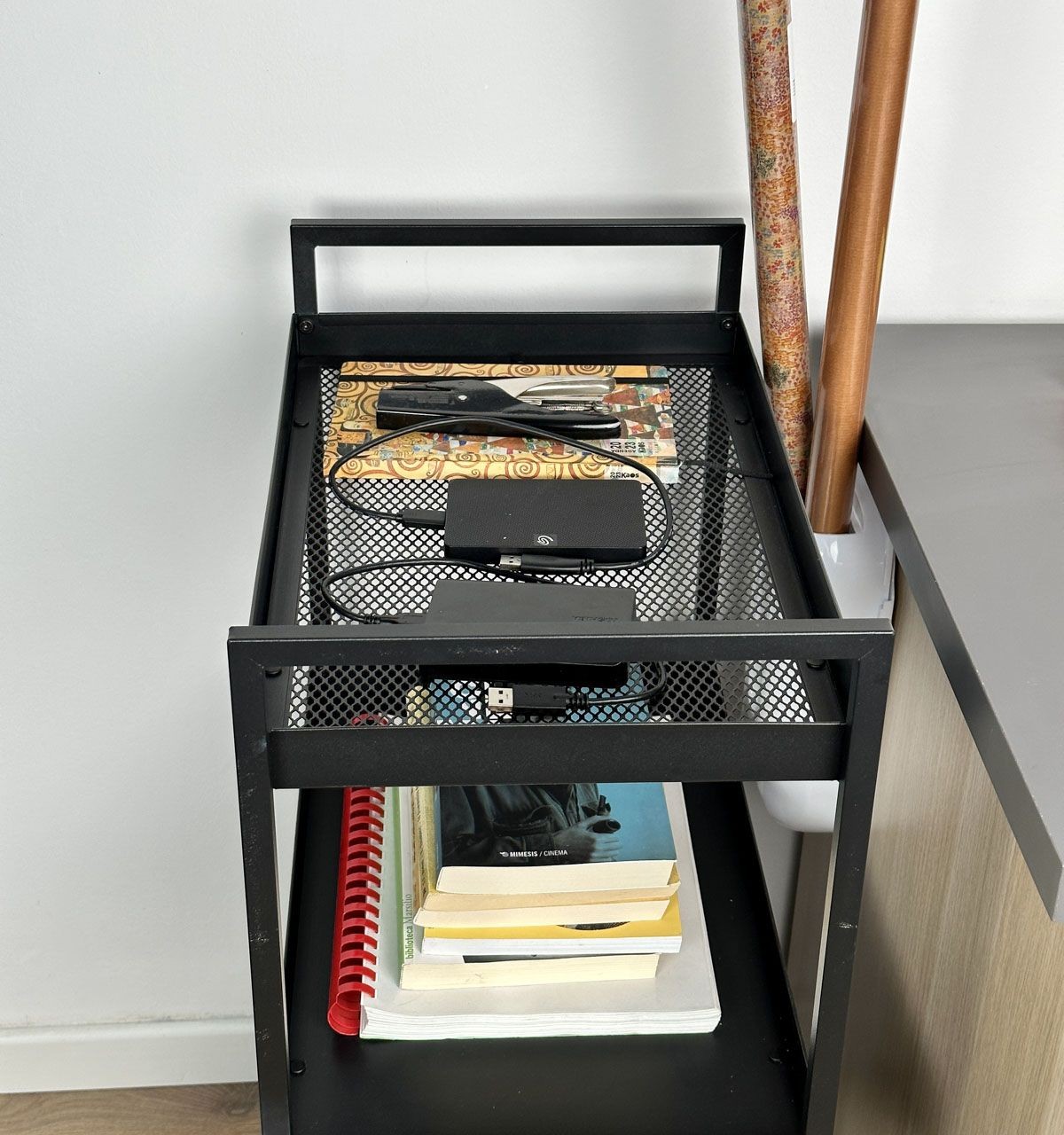Keep a Cart Next to the Desk for Additional Storage Space