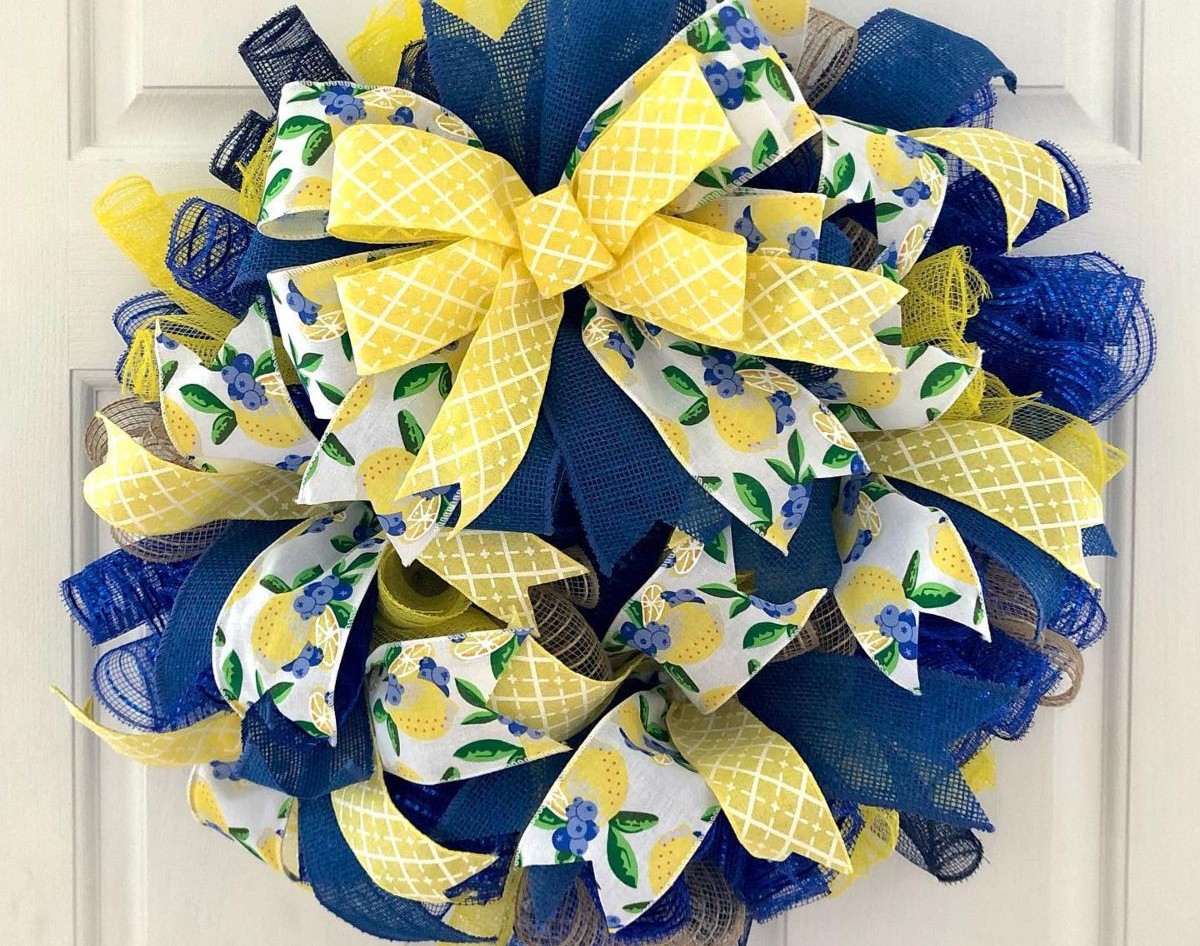 Blue and Yellow Ribbon Wreath