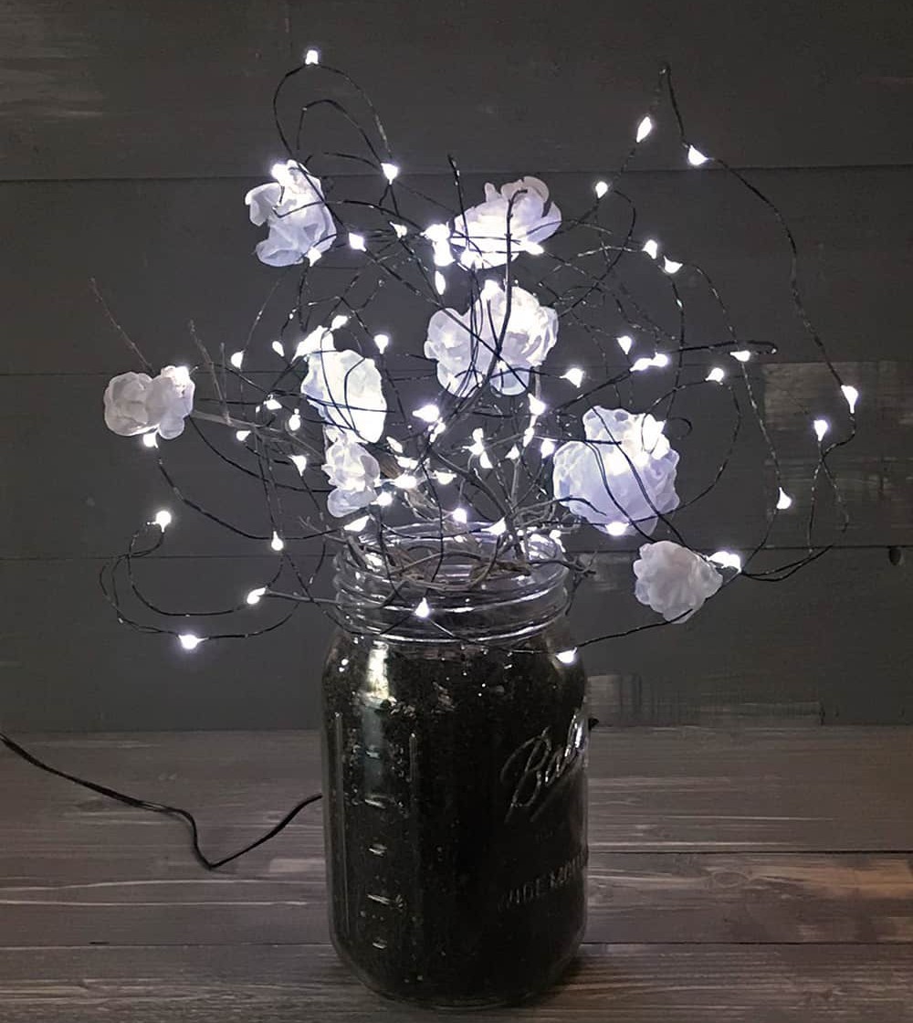 Mason Jar Lamp with Illuminated Flowers