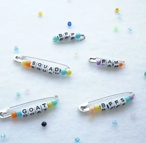 Friendship Pins with Letter Beads