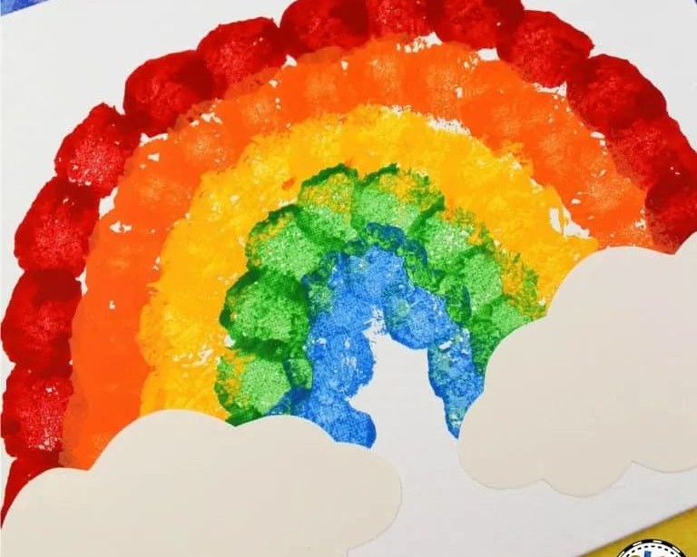 Cotton Ball Rainbow Painting