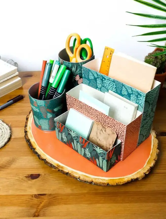 DIY Desk Organizer made of Upcycled Food Packaging